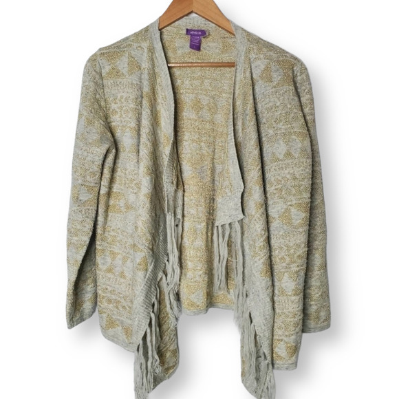 Olivia M. Sweater Cardigan Gray Gold Size L - Picture 1 of 7